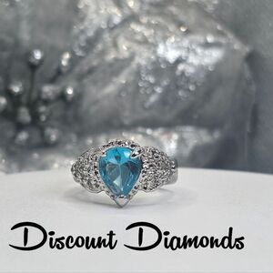 Pear Cut Sky Blue Natural Topaz Cocktail Ring on 925  Sterling Silver